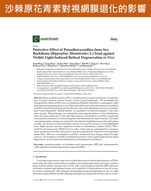 沙棘原花青素具有保護視網膜免於強光傷害的效果