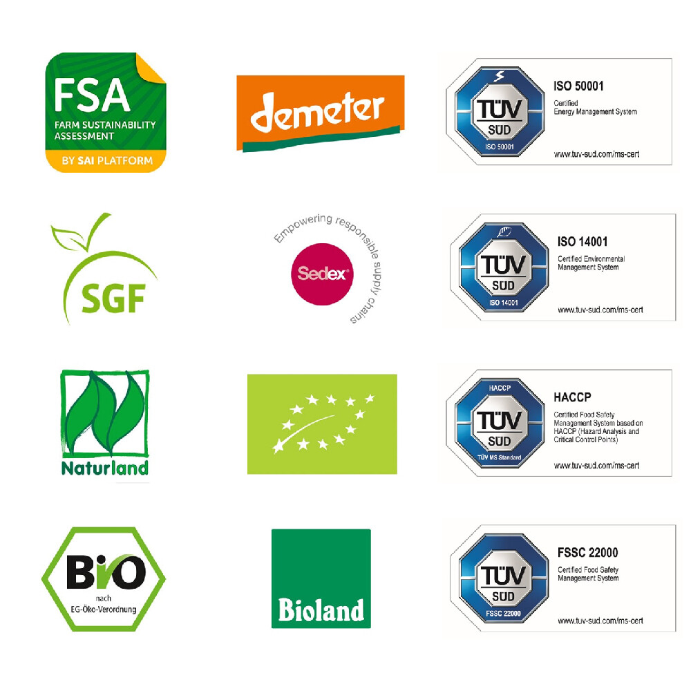Grunewald 擁有多項品管、有機及永續認證